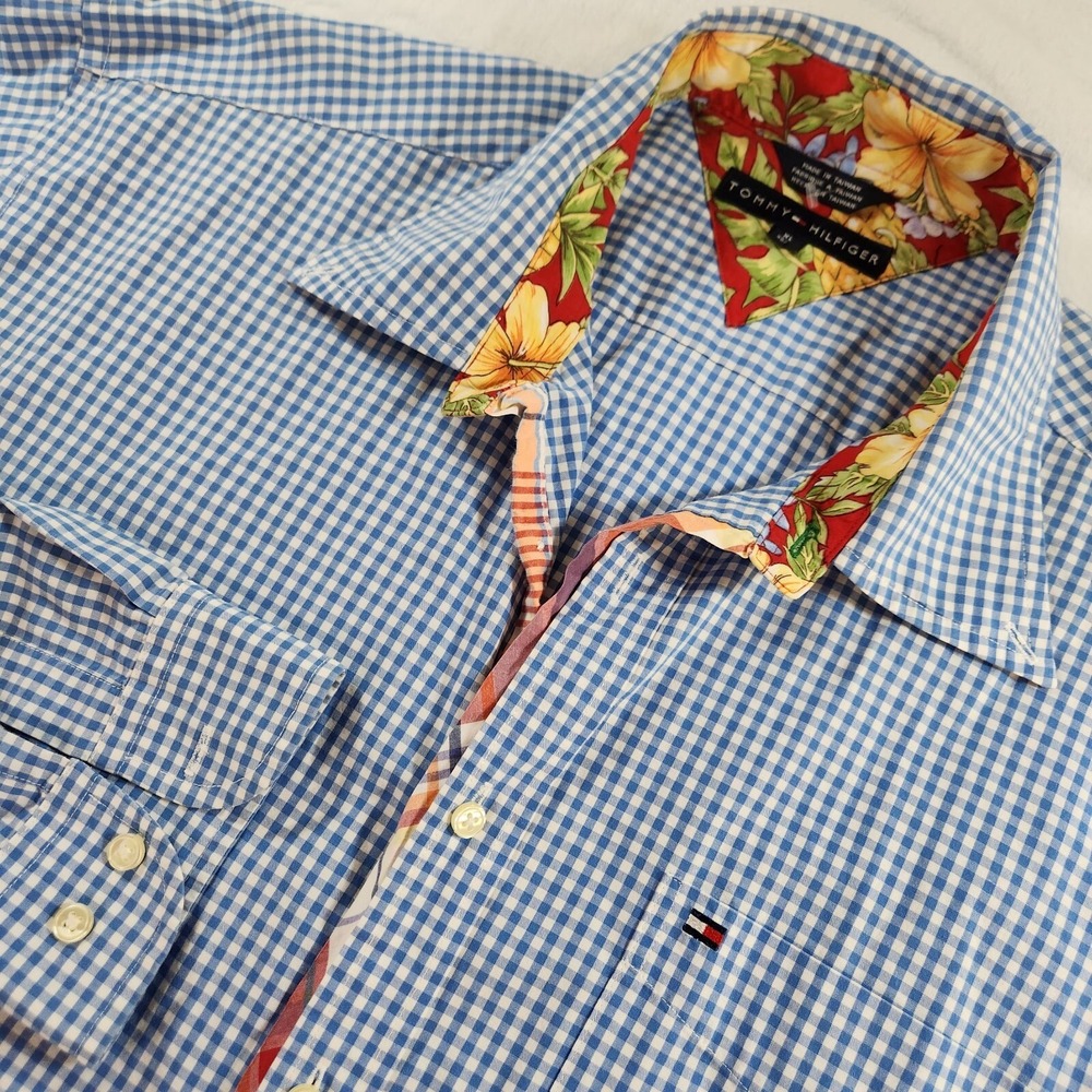 Tommy Hilfiger Hawaiian Surfboard Checkered Men XL Shirt Long Sleeve Button Down